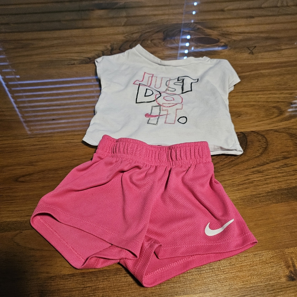 12 month Baby Girl Nike Just Do It Shorts and Top Pink and White
